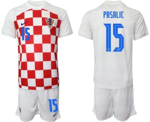 Herren Kroatien Heimtrikot WM-2022 weiß Rot Kaufen Kurzarm + Kurze Hosen PASALIC #15