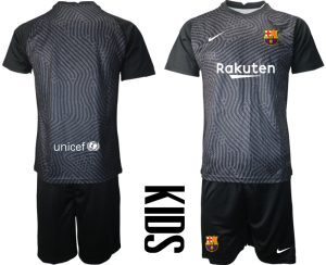 Kinder FC Barcelona 2020-2021 Ausweichtrikot Set schwarz Kurzarm + Kurze Hosen