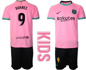 SUAREZ 9 FC Barcelona 2020-2021 Ausweichtrikot Set rosa Kurzarm + schwarz Kurze Hosen
