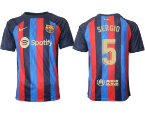 FC Barcelona 2022/23 Home Kit Heimtrikot Kurzarm Fussballtrikots SERGIO 5