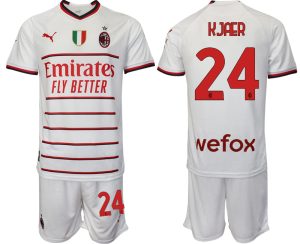Herren AC Milan Auswärtstrikot 2022/23 Weiß Online Kaufen mit Namen KJAER 24