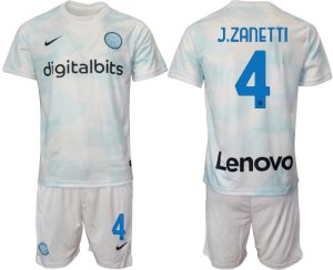 Herren Inter Mailand 22-23 Auswärtstrikot Weiß Kurzarm + Kurze Hosen mit Namen J.ZANETTI 4