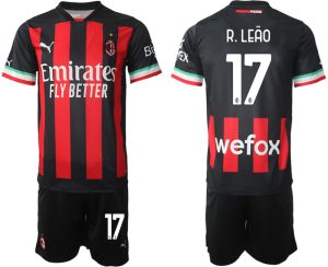 Neues AC Milan Heimtrikot 2022/23 Schwarz Rot Trikotsatz für Herren R.Leão 17