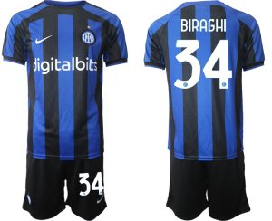Neues Inter Mailand 2022-2023 Heimtrikot Blau für Herren Trikotsatz BIRAGHI 34