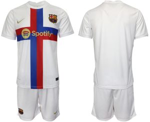 Fußballtrikot für Herren FC Barcelona 2022/23 Ausweichtrikot weiß Trikotsatz Kurzarm + Kurze Hosen