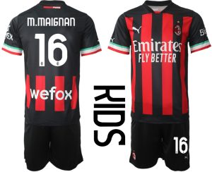 Kinder Heimtrikot AC Mailand 2022/23 rot schwarz Kurzarm + Kurze Hosen M.MAIGNAN 16