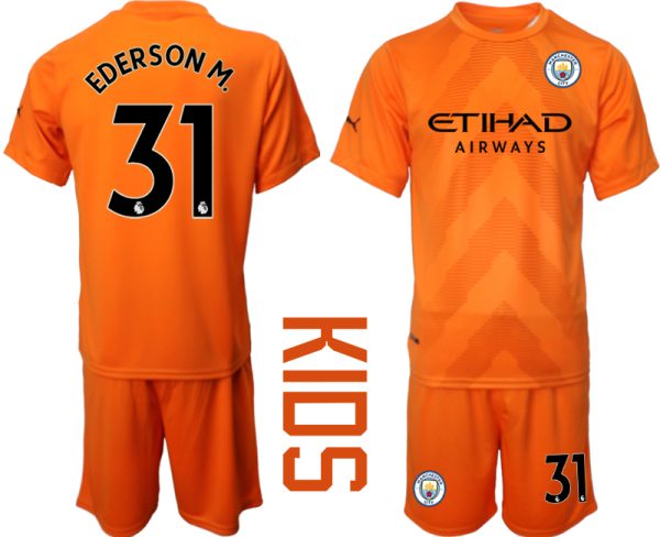 Kinder Manchester City Torwarttrikot 2022-23 Orange bestellen mit Aufdruck EDERSON M.31