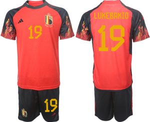 Herren Belgien WM 2022 Heimtrikot rot schwarz Fußballtrikots Trikotsatz LUKEBAKIO 19