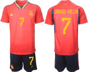 Herren Spanien WM 2022 Heimtrikot Teampower Rot Trikotsatz Kit Online Kaufen DAVID VILLA 7