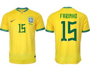 FABINHO #15 Brasilien FIFA WM Katar 2022 Heimtrikot gelb Kurzarm Fußballtrikot Herren Sale