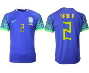 Herren Brasilien FIFA WM Katar 2022 Auswärtstrikot blau Kurzarm mit Aufdruck DANILO 2