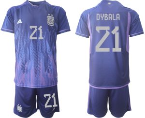 DYBALA #21 Argentinien FIFA WM Katar 2022 Auswärtstrikot Lila für Herren Kurzarm + Kurze Hosen