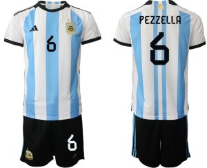 Herren Argentinien T-Shirt Fußball-WM 2022 World Cup Heimtrikots mit Aufdruck PEZZELLA 6