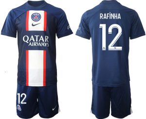 Herren Paris Saint Germain PSG 2022-23 Heimtrikot Kurzarm + Kurze Hosen mit Namen RAFiNHA 12
