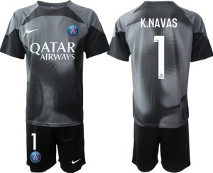 K.NAVAS #1 Herren Paris Saint Germain PSG Torwarttrikot 2022-23 schwarz Kurzarm + Kurze Hosen