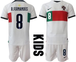 Neuen Kinder Portugal Fußball WM 2022 Auswärtstrikot Kurzarm Trikotsatz B.FERNANDES 8