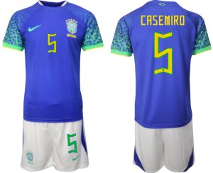 Fussballtrikots Günstig Brasilien WM 2022 Auswärtstrikot blaue für Herren CASEMIRO 5