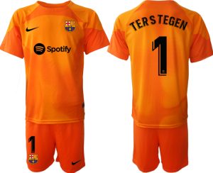 Fußballtrikots Trikotsatz FC Barcelona 2023 Torwarttrikot orange bestellen mit Aufdruck TERSTEGEN 1