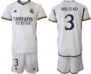 Herren Real Madrid Heimtrikot 2023-24 Fußballtrikots Trikotsatz mit Aufdruck MILITAO 3