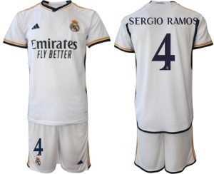 Herren Real Madrid Heimtrikot 2023-24 Fußballtrikots Trikotsatz mit Aufdruck SERGIO RAMOS 4
