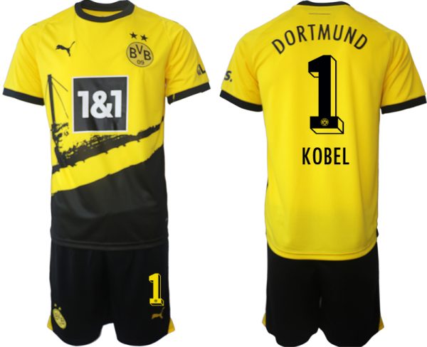 Herren Borussia Dortmund BVB Heimtrikot 2023-24 Fußballtrikots Set mit Aufdruck KOBEL 1