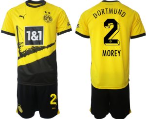 Herren Borussia Dortmund BVB Heimtrikot 2023-24 Fußballtrikots Set mit Aufdruck MOREY 2