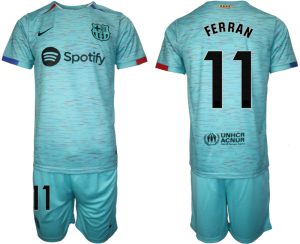 Herren Set FC Barcelona 2023-24 Drittes Trikot blau Kurzarm + Kurze Hosen Ferran Torres 11
