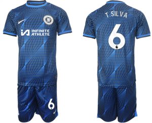 Herren Chelsea 2023-24 Auswärtstrikot Fußballtrikots Trikotsatz Thiago Silva 6